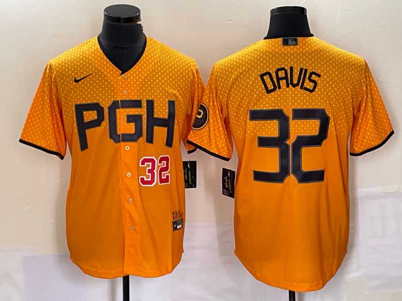 Mens Pittsburgh Pirates #32 Henry Davis Number Yellow 2023 City Connect Stitched Jersey1->pittsburgh pirates->MLB Jersey